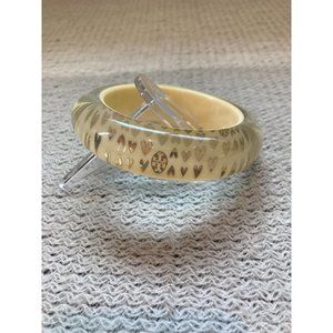 Tory Burch Lucite Band Bangle White with Gold Hearts Rare
